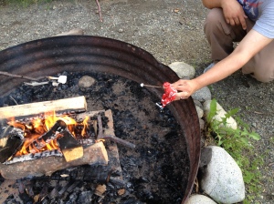 Pavel roasting a marshmallow for his smore